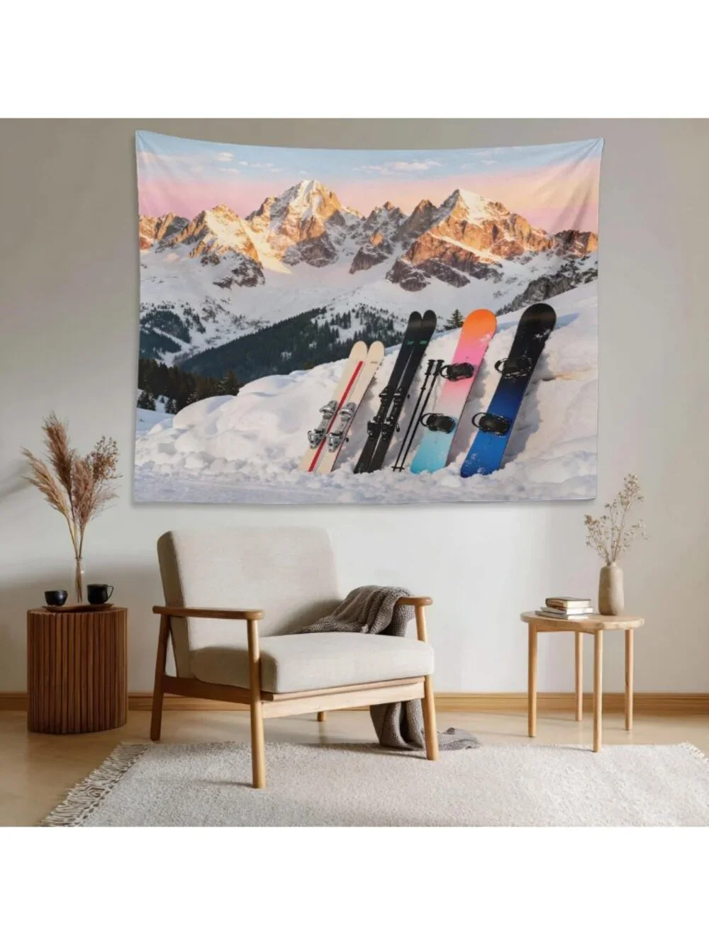 Large Snowboard Tapestry Wall Hanging - Psychedelic Ski Mountains Decor 59